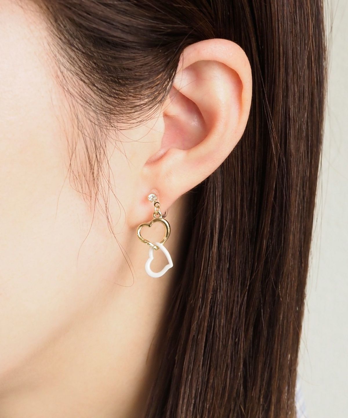 バイカラーハート樹脂ノンホールイヤリング