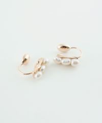トリプル淡水パールノンホールイヤリング