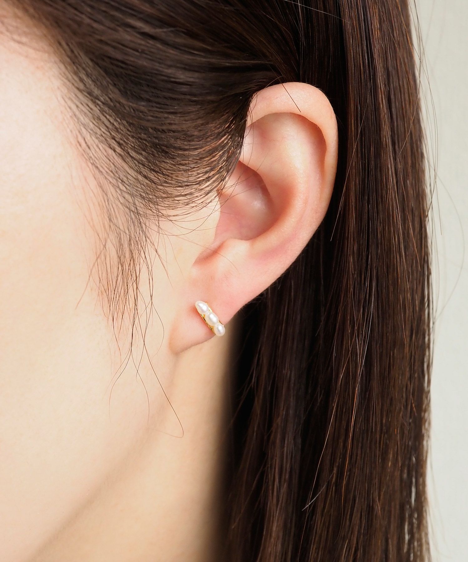 トリプル淡水パールノンホールイヤリング