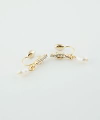 ラインストーン淡水パールノンホールイヤリング