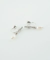 ラインストーン淡水パールノンホールイヤリング