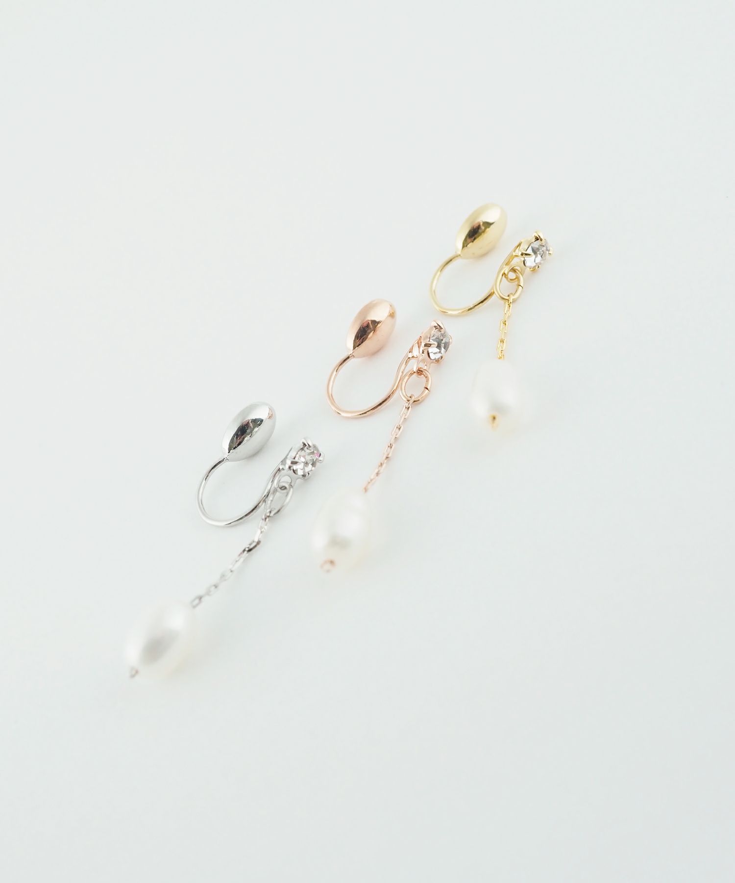 オーバル淡水パールチェーンノンホールイヤリング