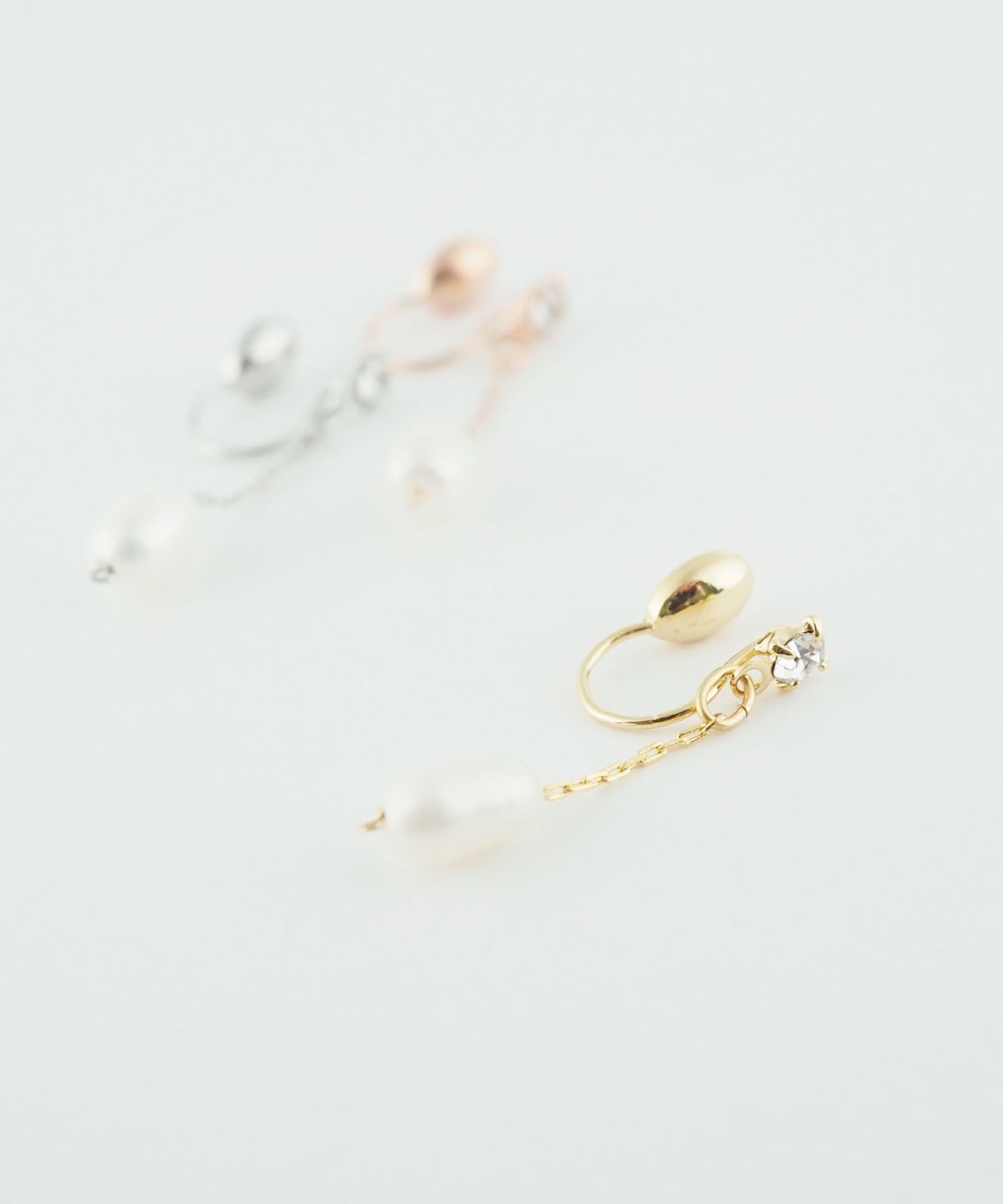 オーバル淡水パールチェーンノンホールイヤリング