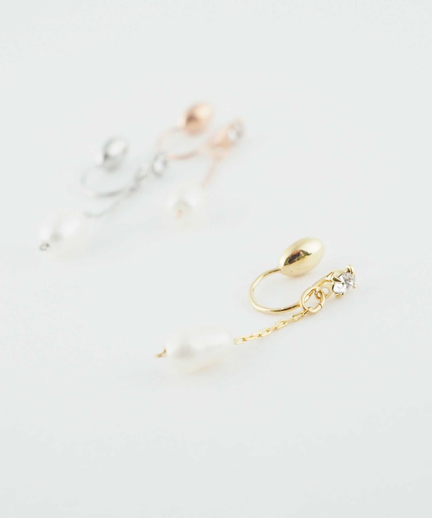 オーバル淡水パールチェーンノンホールイヤリング