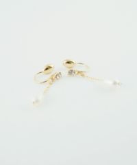 オーバル淡水パールチェーンノンホールイヤリング