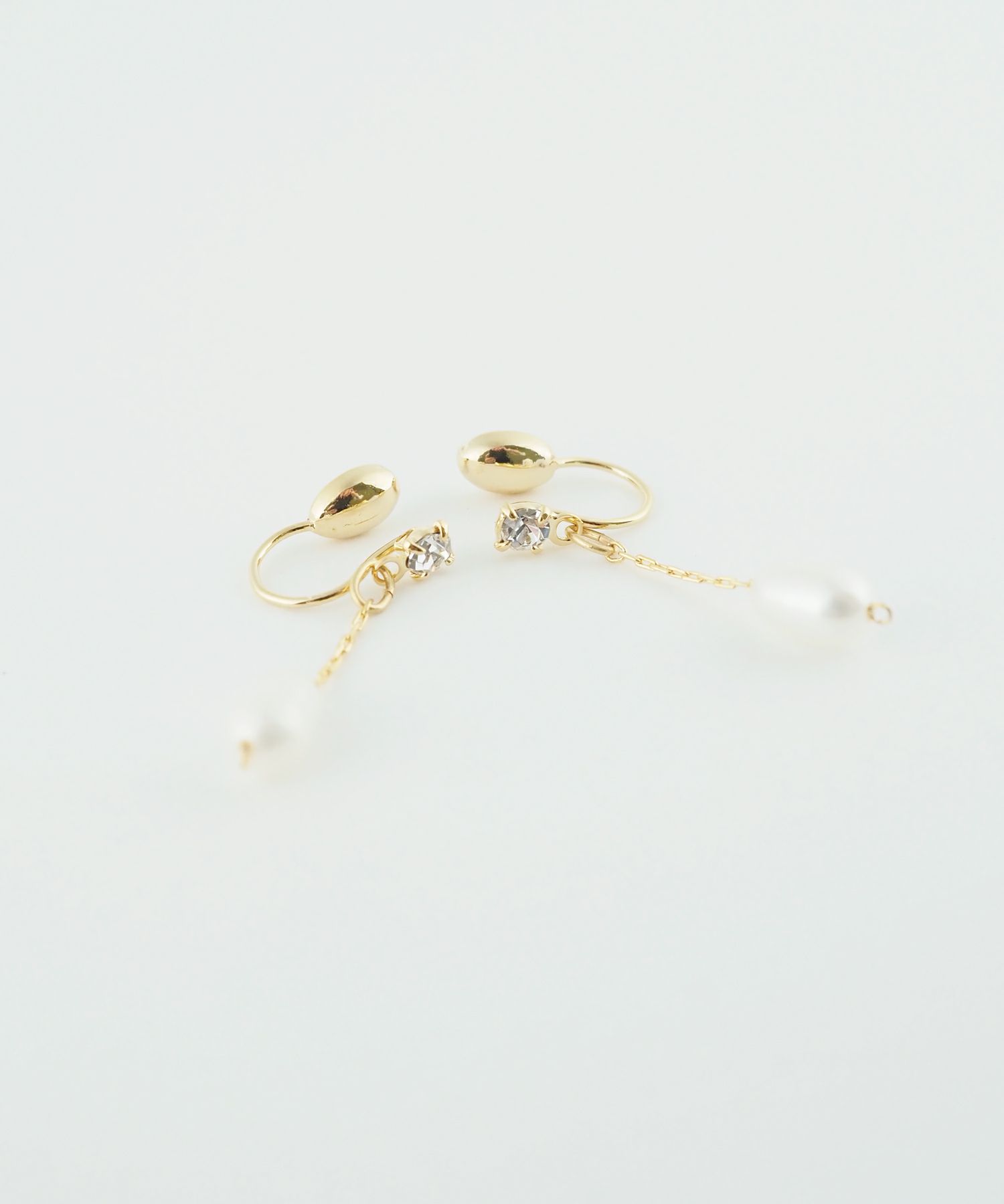 オーバル淡水パールチェーンノンホールイヤリング