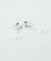 オーバル淡水パールチェーンノンホールイヤリング