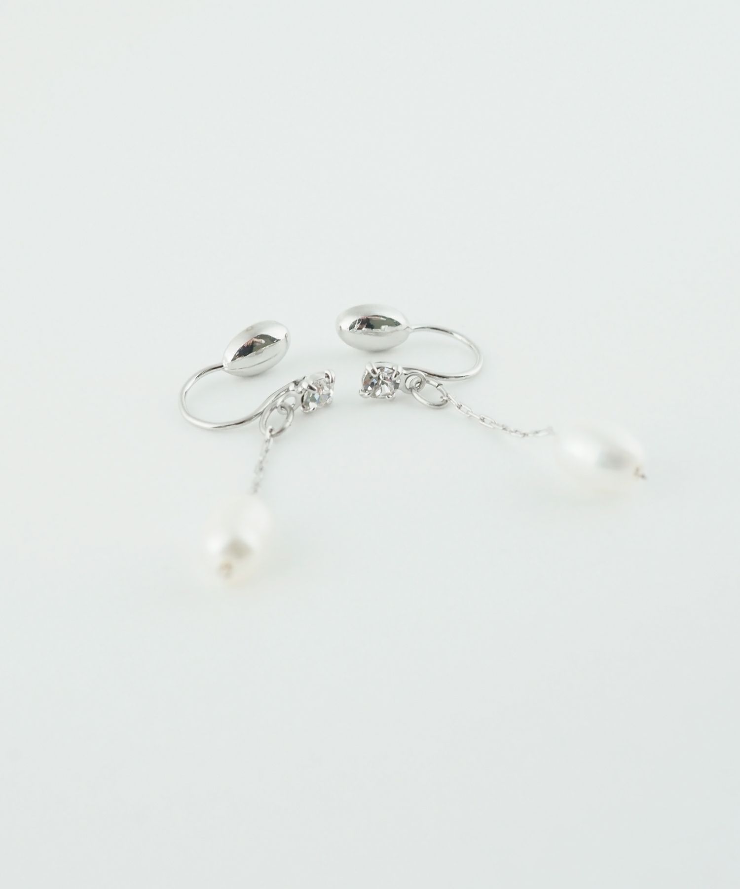 オーバル淡水パールチェーンノンホールイヤリング