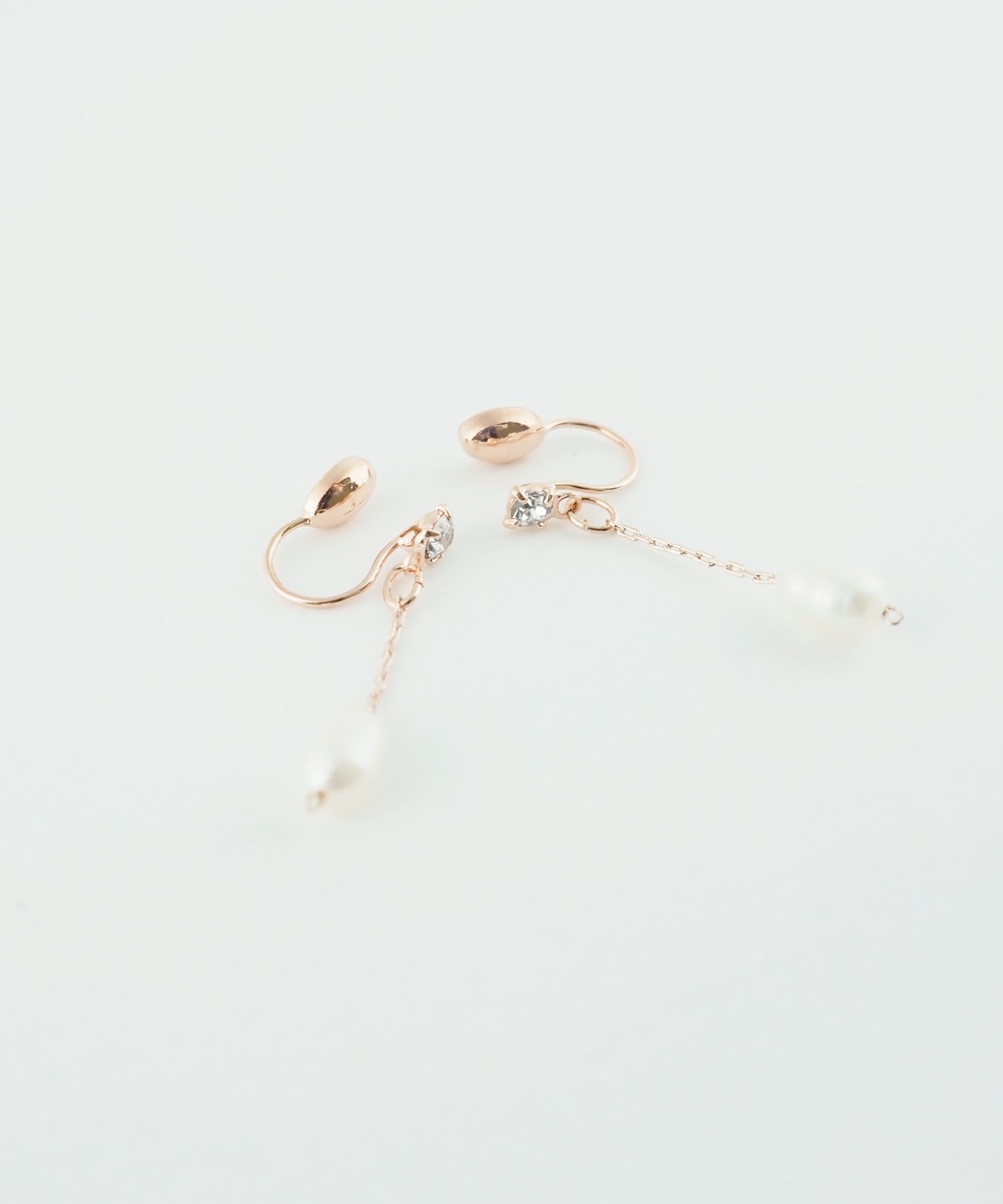 オーバル淡水パールチェーンノンホールイヤリング