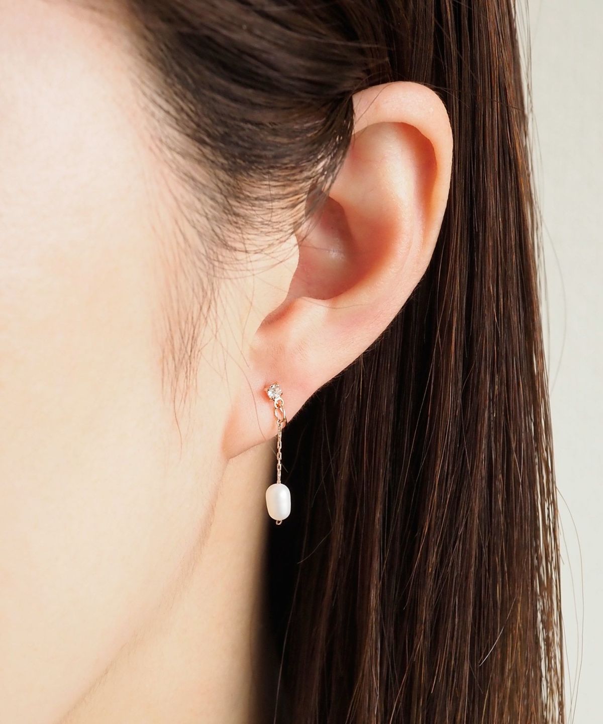 オーバル淡水パールチェーンノンホールイヤリング