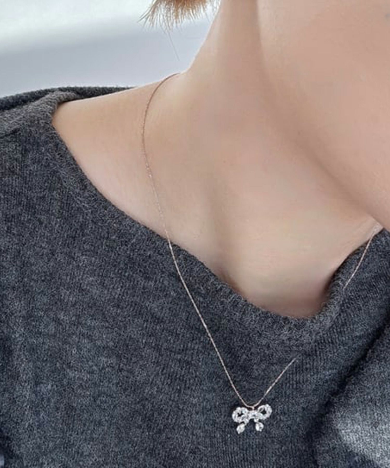 キュービックリボンシャイニーネックレス【Dahlia】