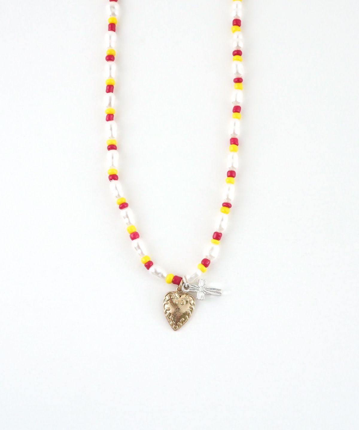 淡水パールクロスハートビーズネックレス