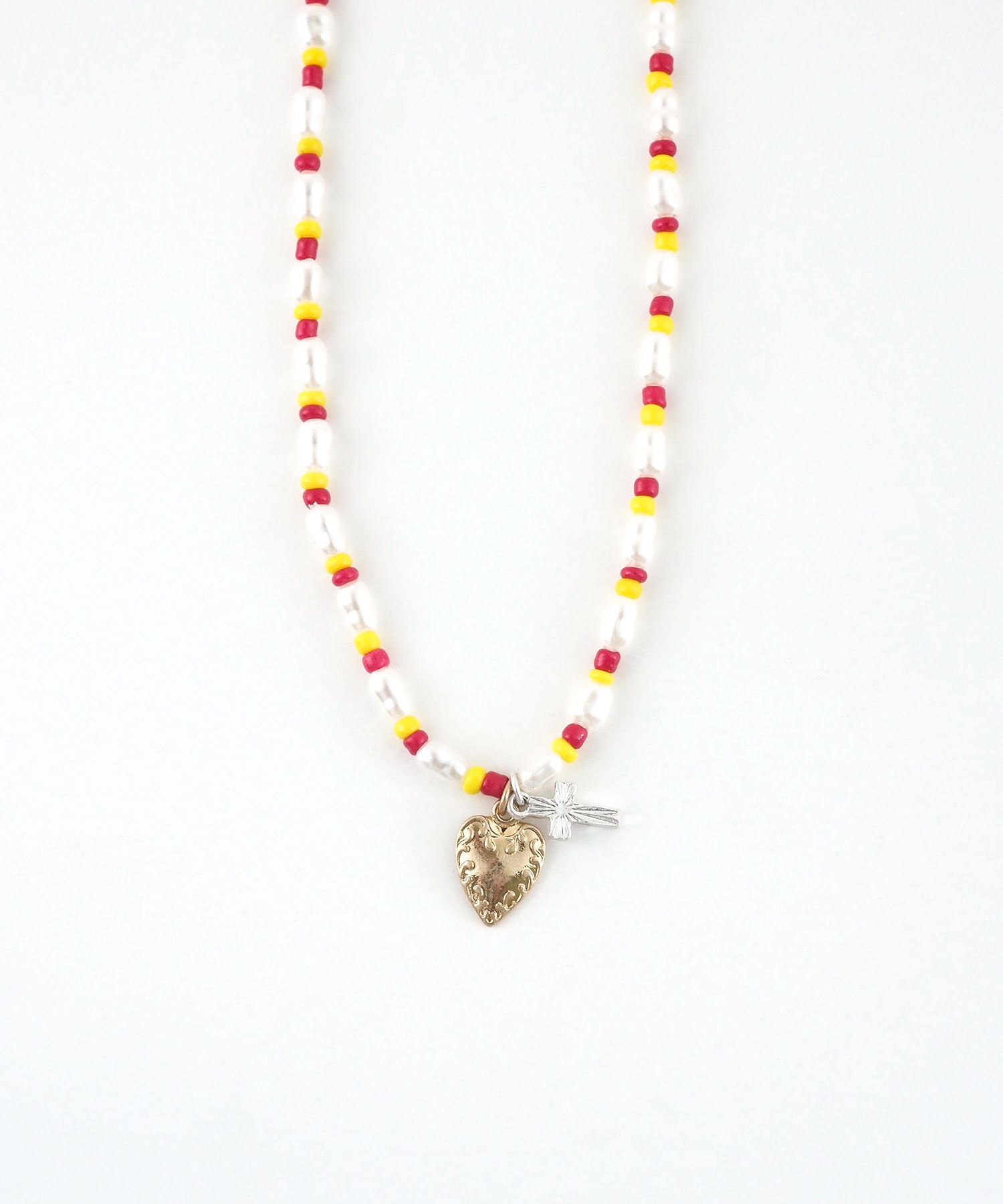 淡水パールクロスハートビーズネックレス