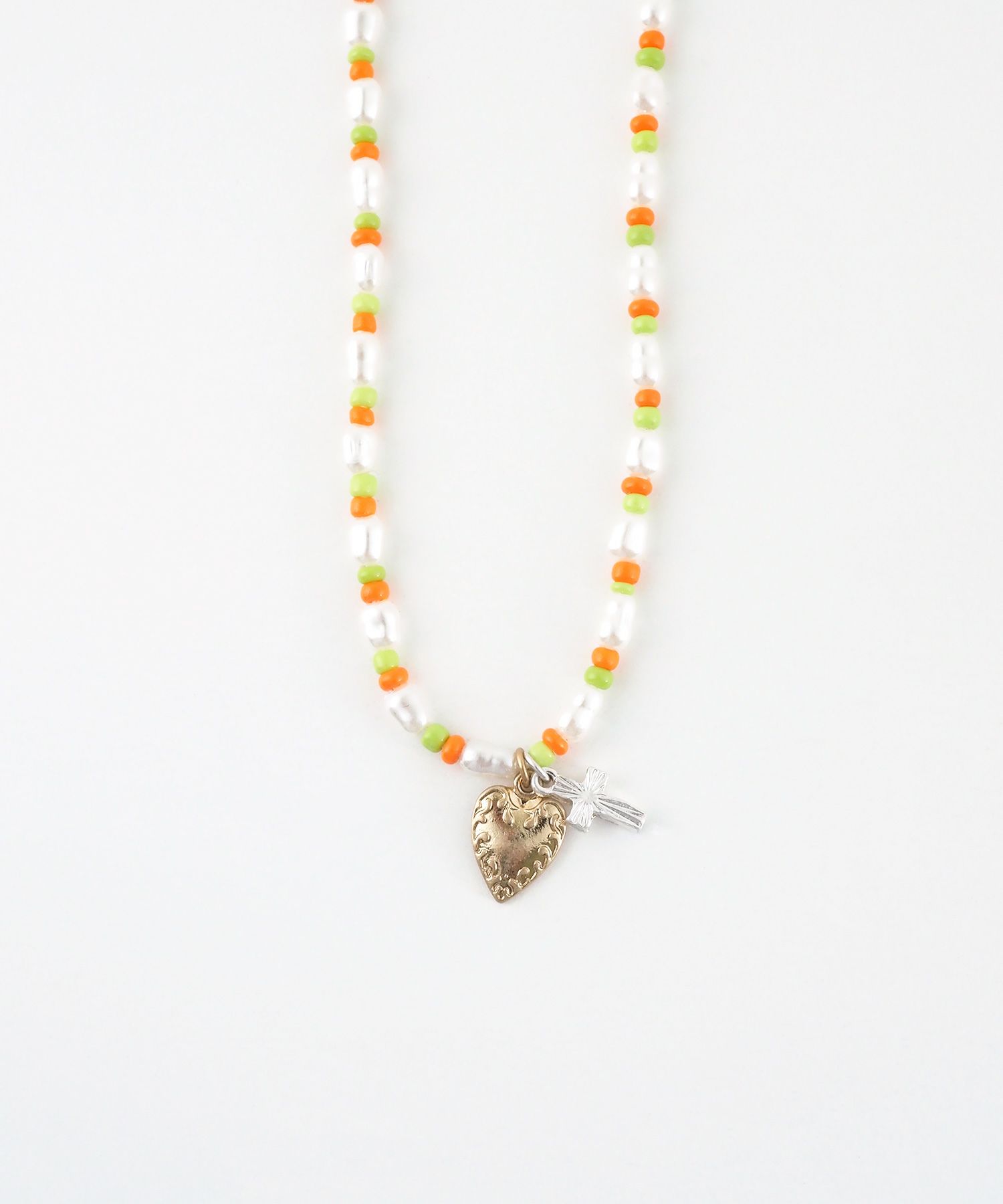 淡水パールクロスハートビーズネックレス