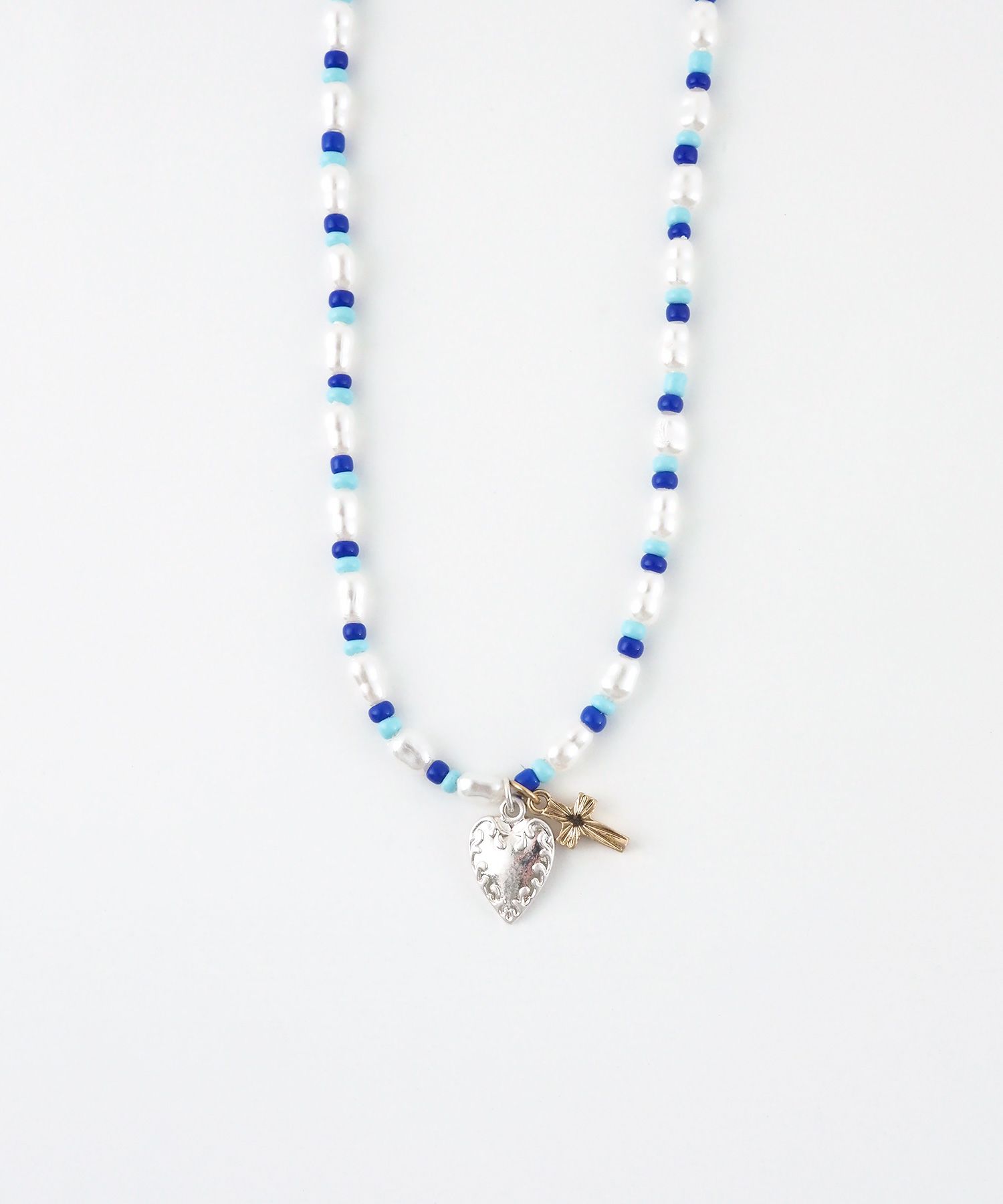 淡水パールクロスハートビーズネックレス