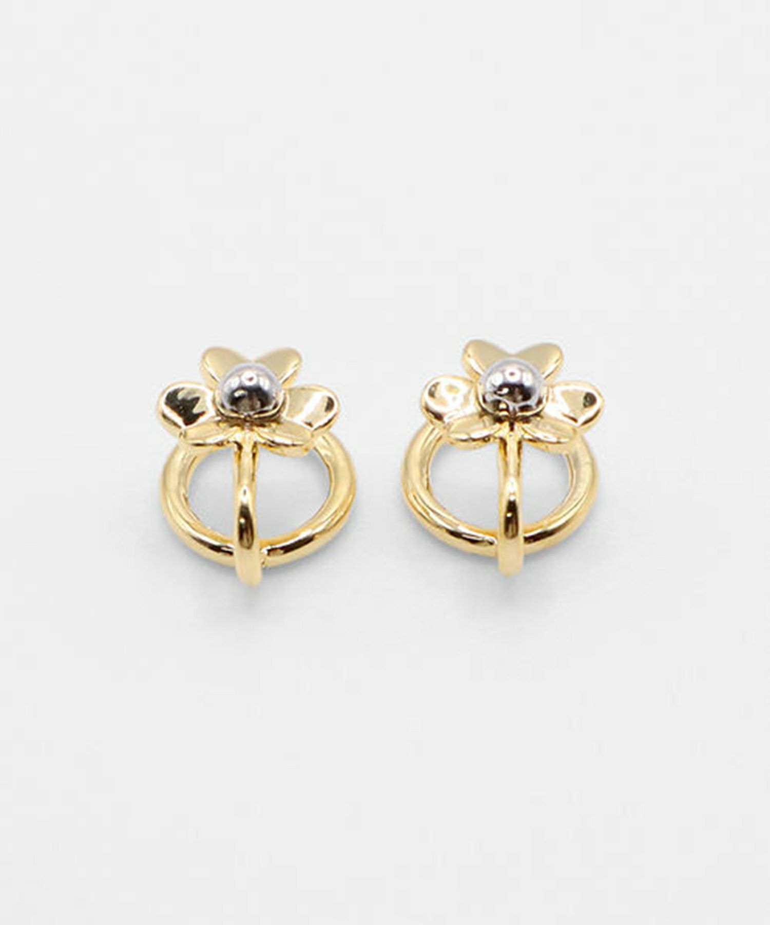 バイカラーフラワーラウンドメタルイヤリング1