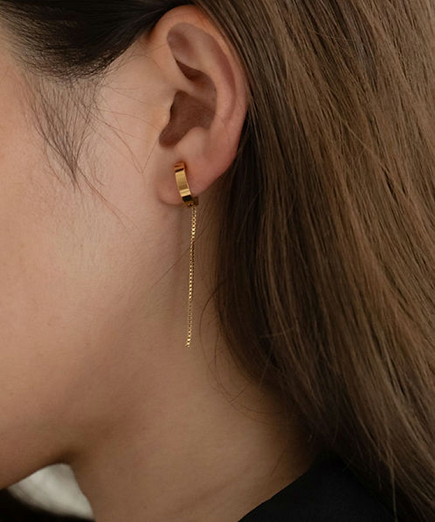 ナローチェーンワンタッチサージカルステンレスイヤリング