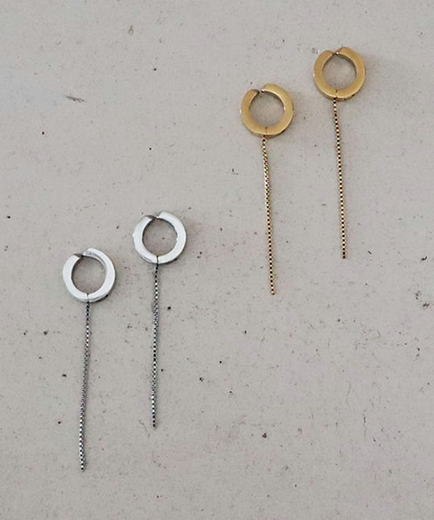 ナローチェーンワンタッチサージカルステンレスイヤリング