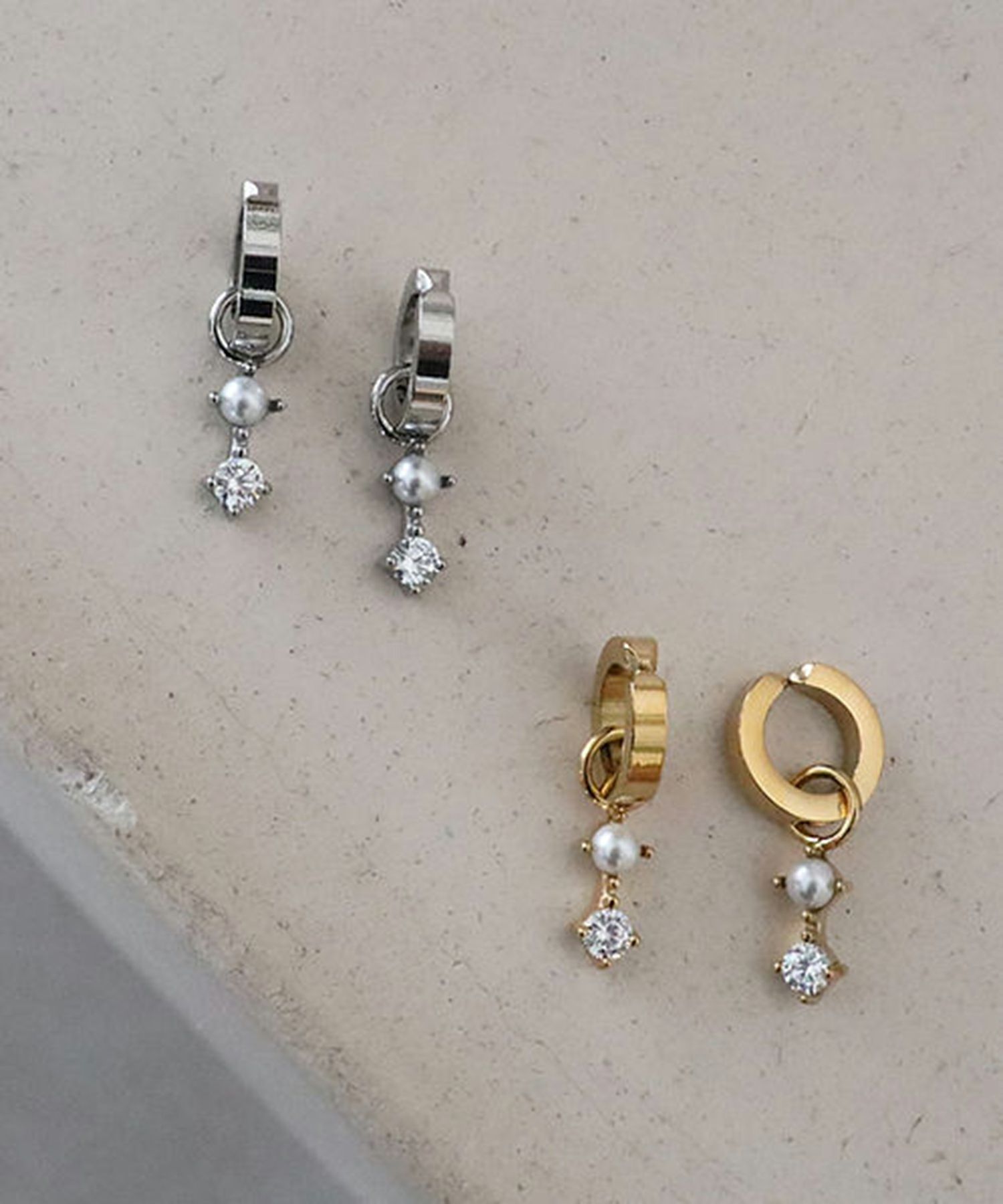 パールキュービックワンタッチサージカルステンレスイヤリング