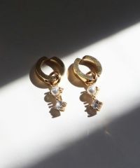 パールキュービックワンタッチサージカルステンレスイヤリング