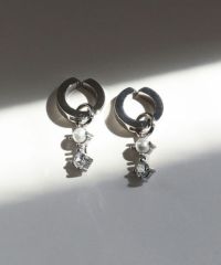 パールキュービックワンタッチサージカルステンレスイヤリング