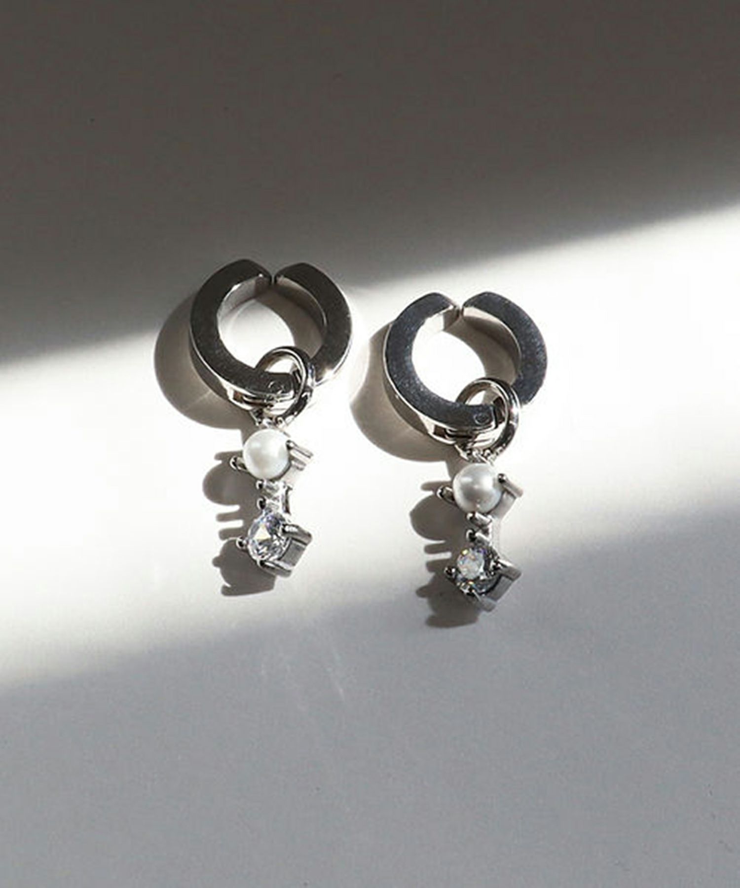 パールキュービックワンタッチサージカルステンレスイヤリング