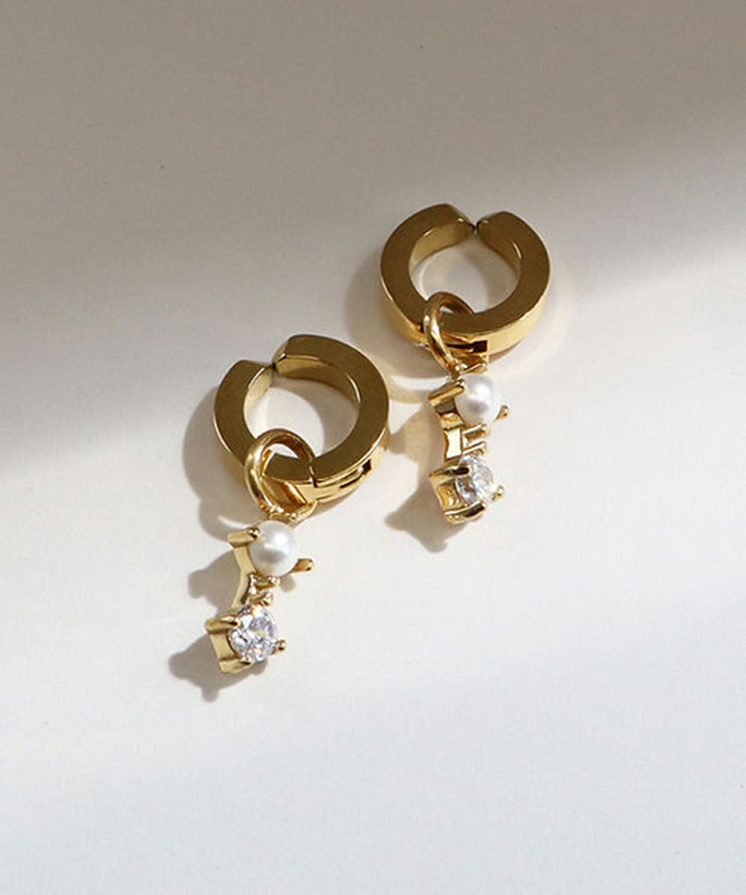 パールキュービックワンタッチサージカルステンレスイヤリング