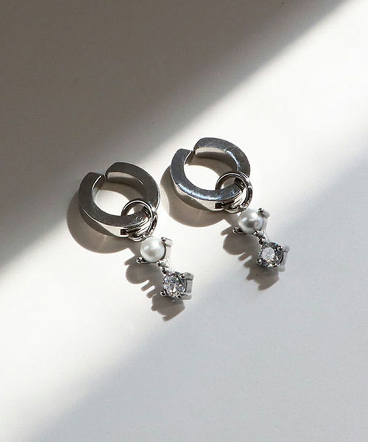 パールキュービックワンタッチサージカルステンレスイヤリング