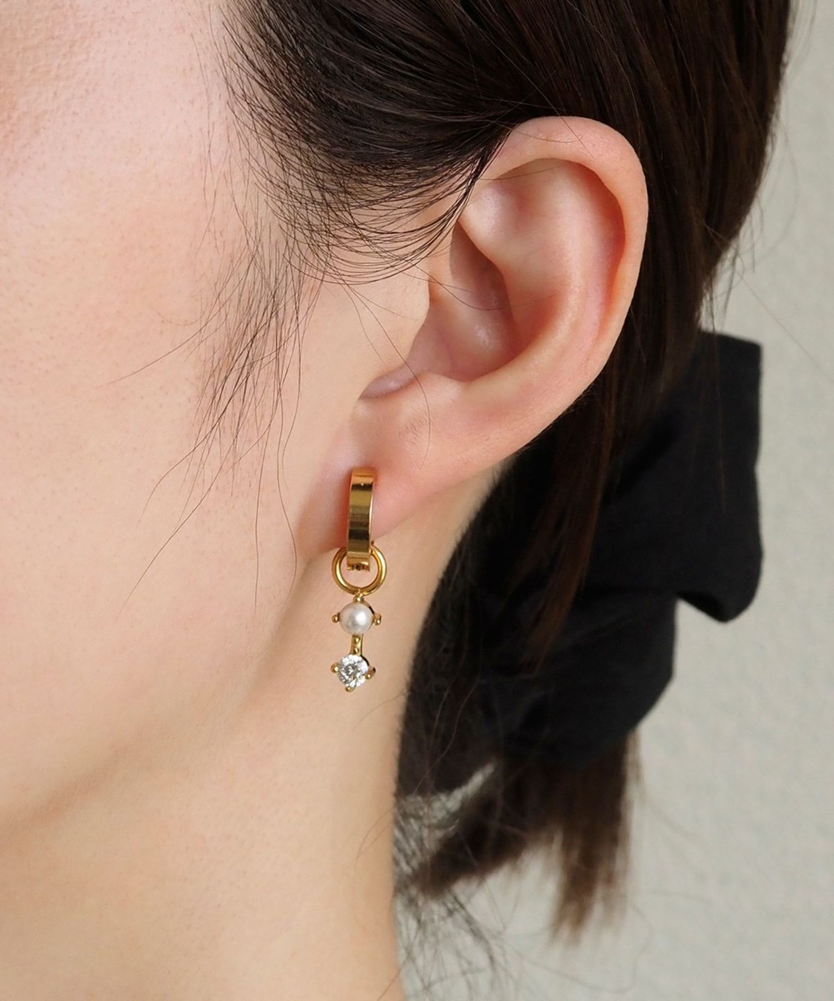 パールキュービックワンタッチサージカルステンレスイヤリング