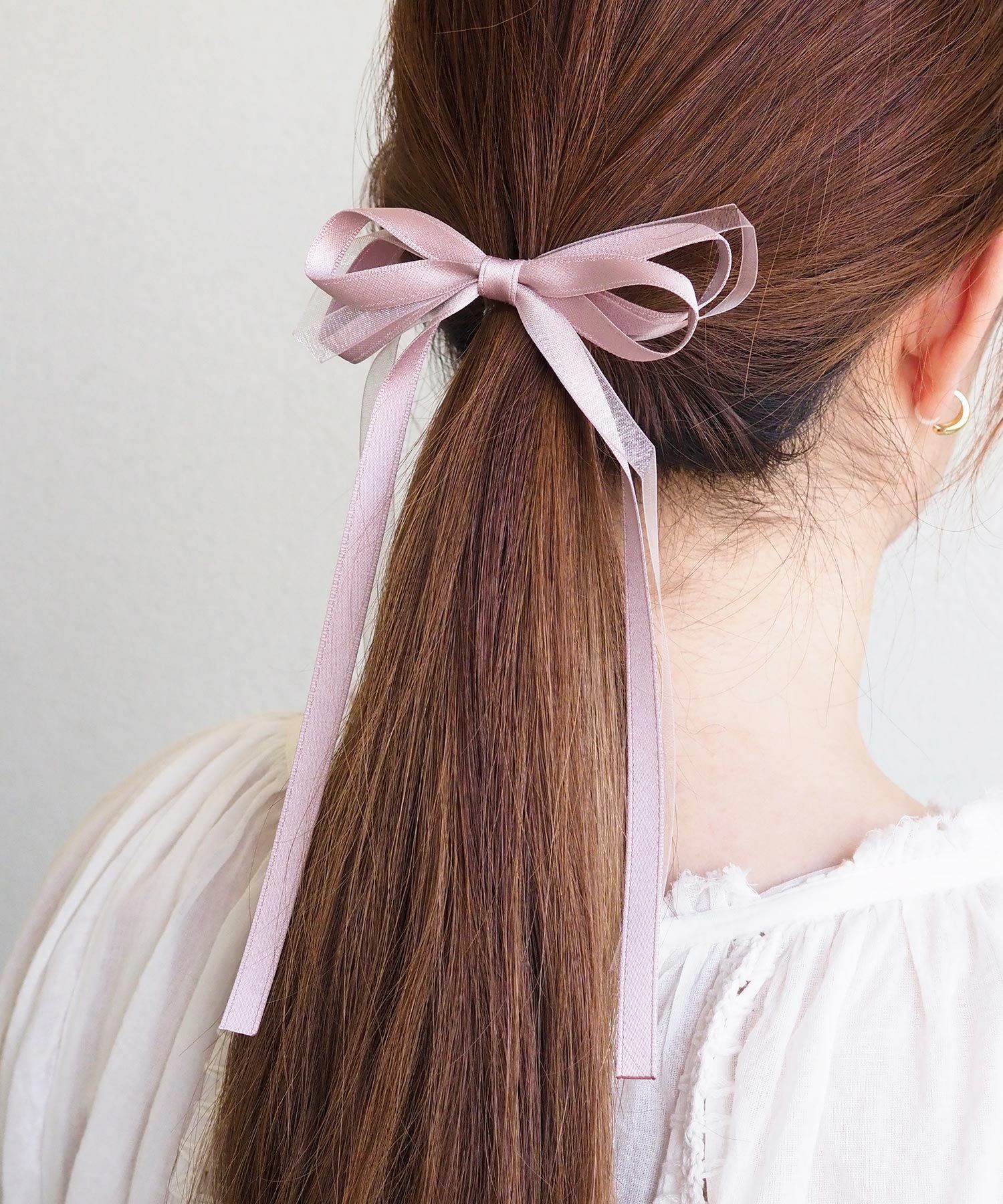 サテンオーガンジーリボンポニーフック