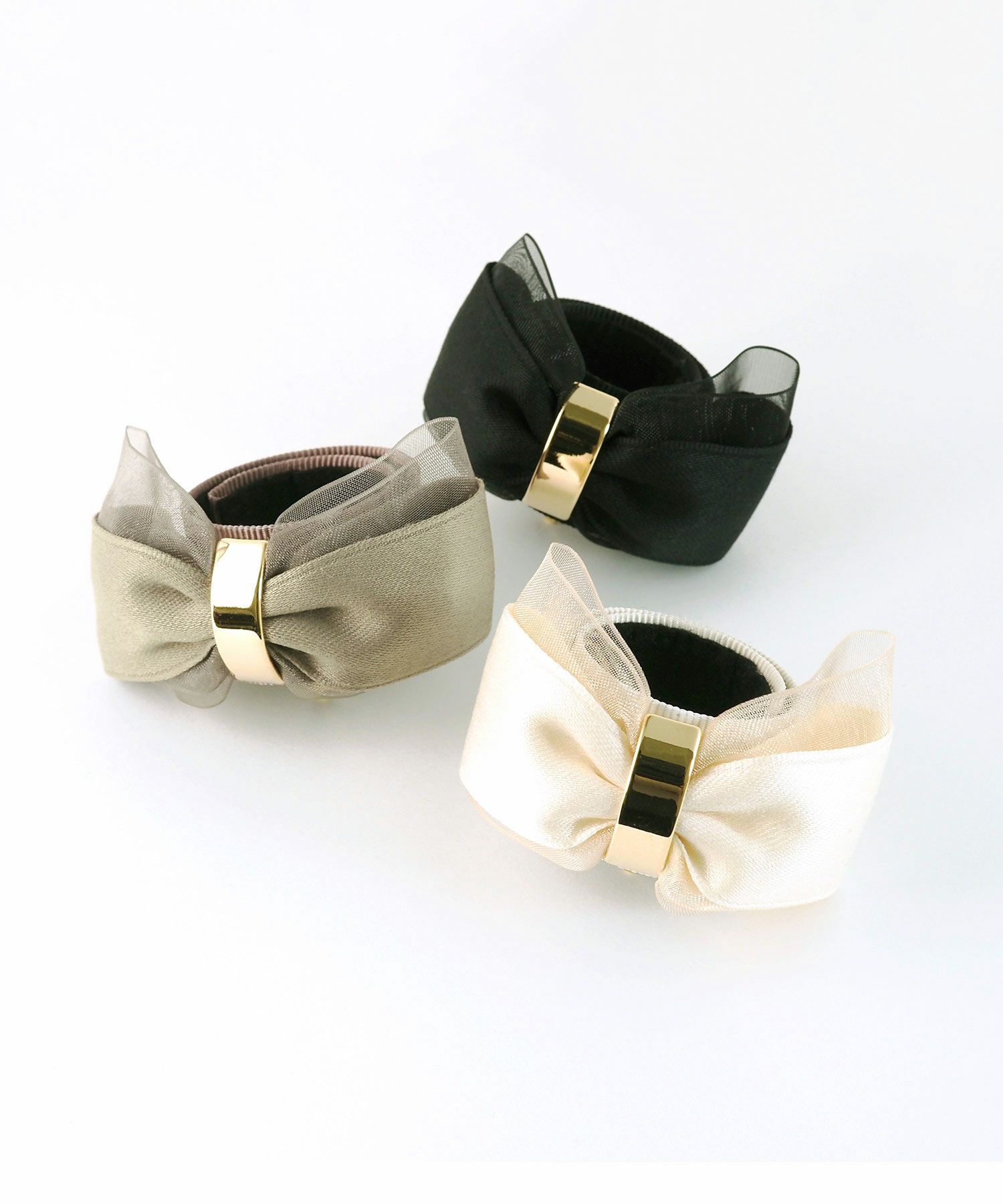 くるっとまきつくマットリボンレイヤードフック付きシュフィー