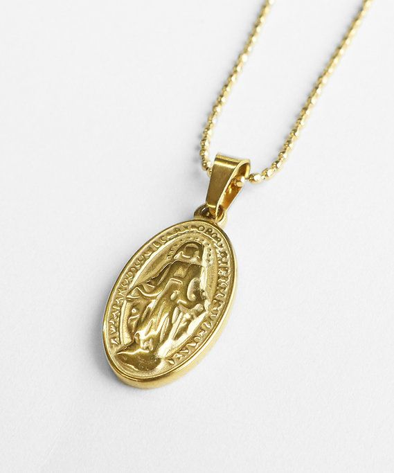 オーバルコインサージカルステンレスネックレス