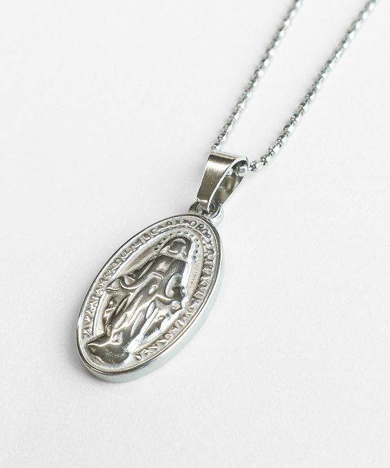 オーバルコインサージカルステンレスネックレス