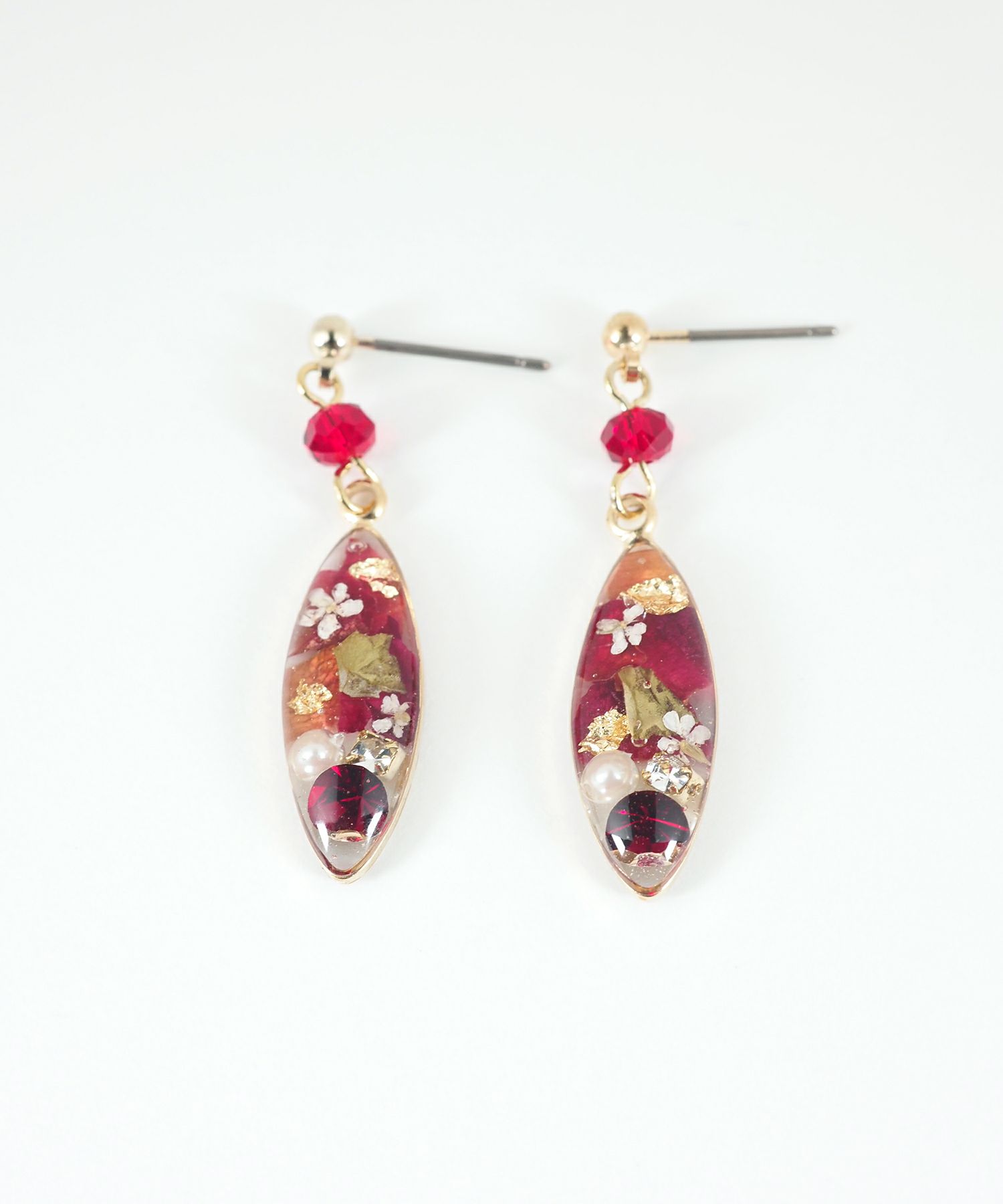 ドライフラワーバースストーンチタンポストピアス