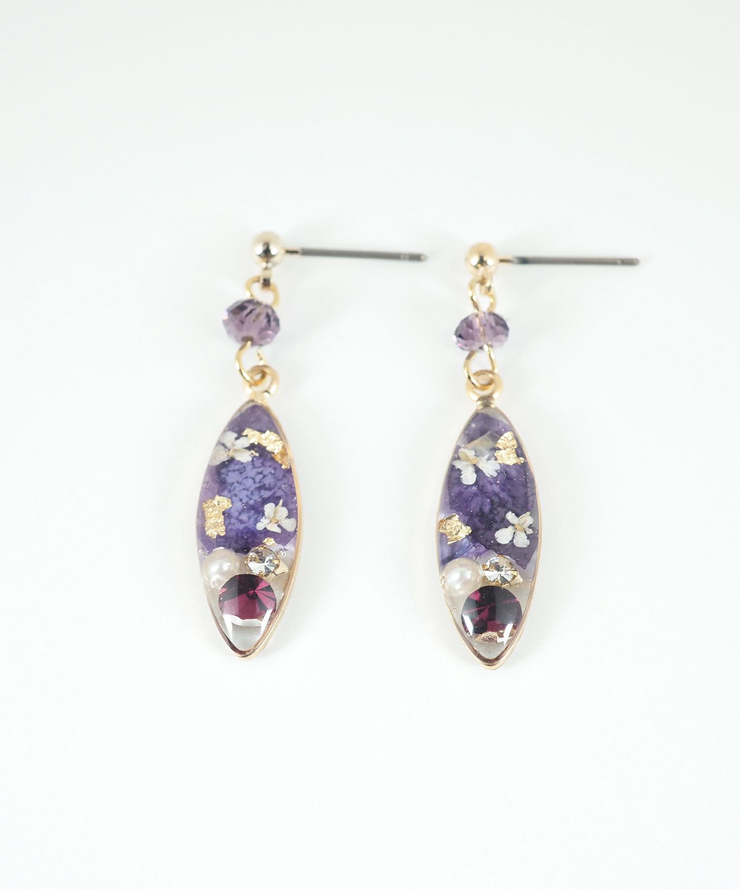 ドライフラワーバースストーンチタンポストピアス