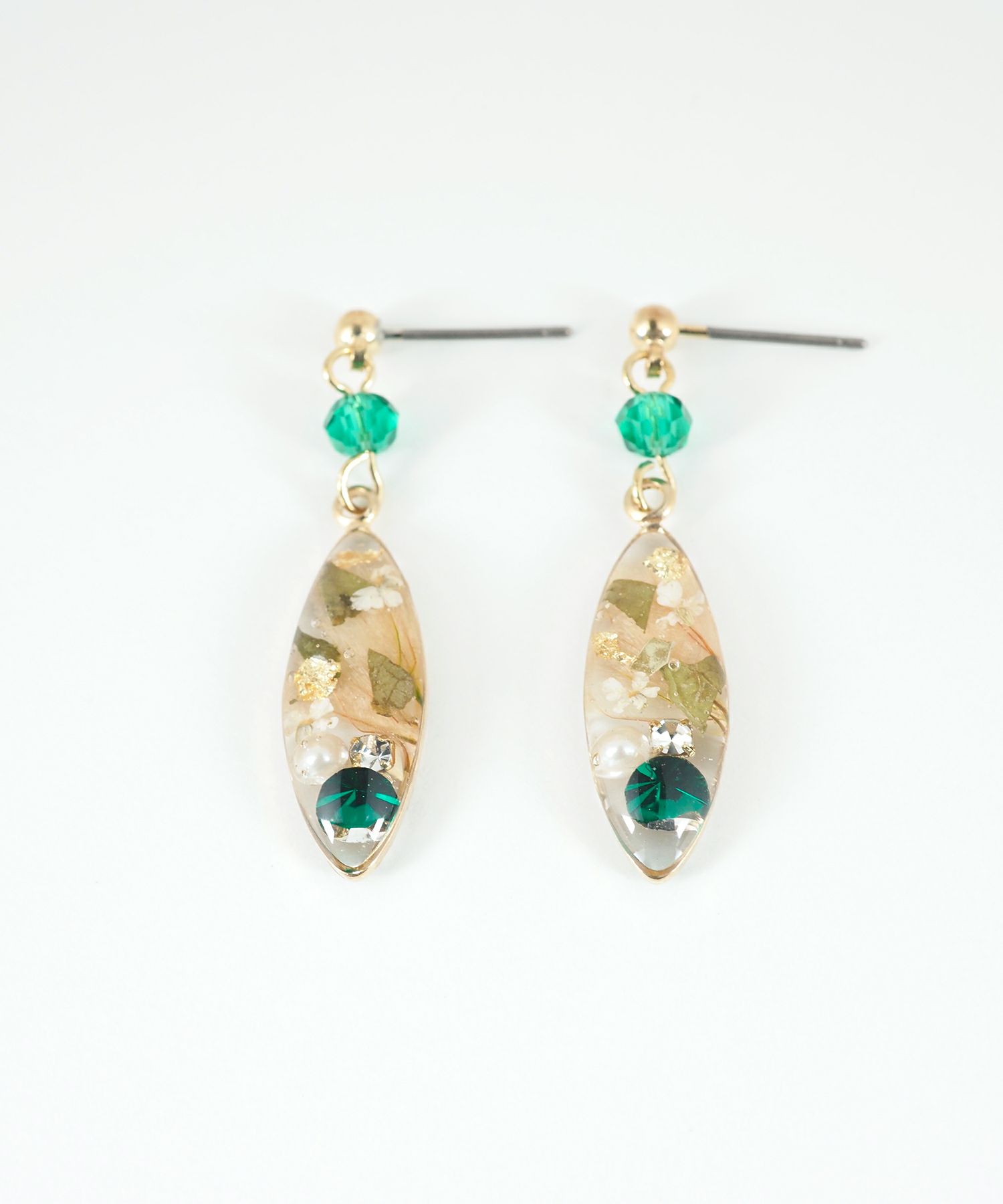 ドライフラワーバースストーンチタンポストピアス