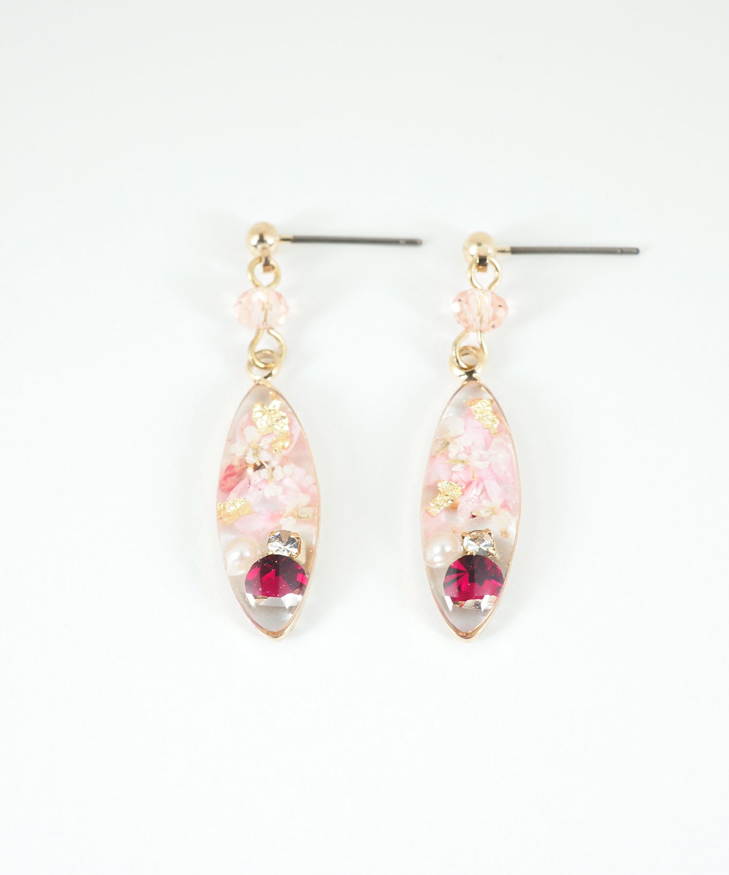 ドライフラワーバースストーンチタンポストピアス