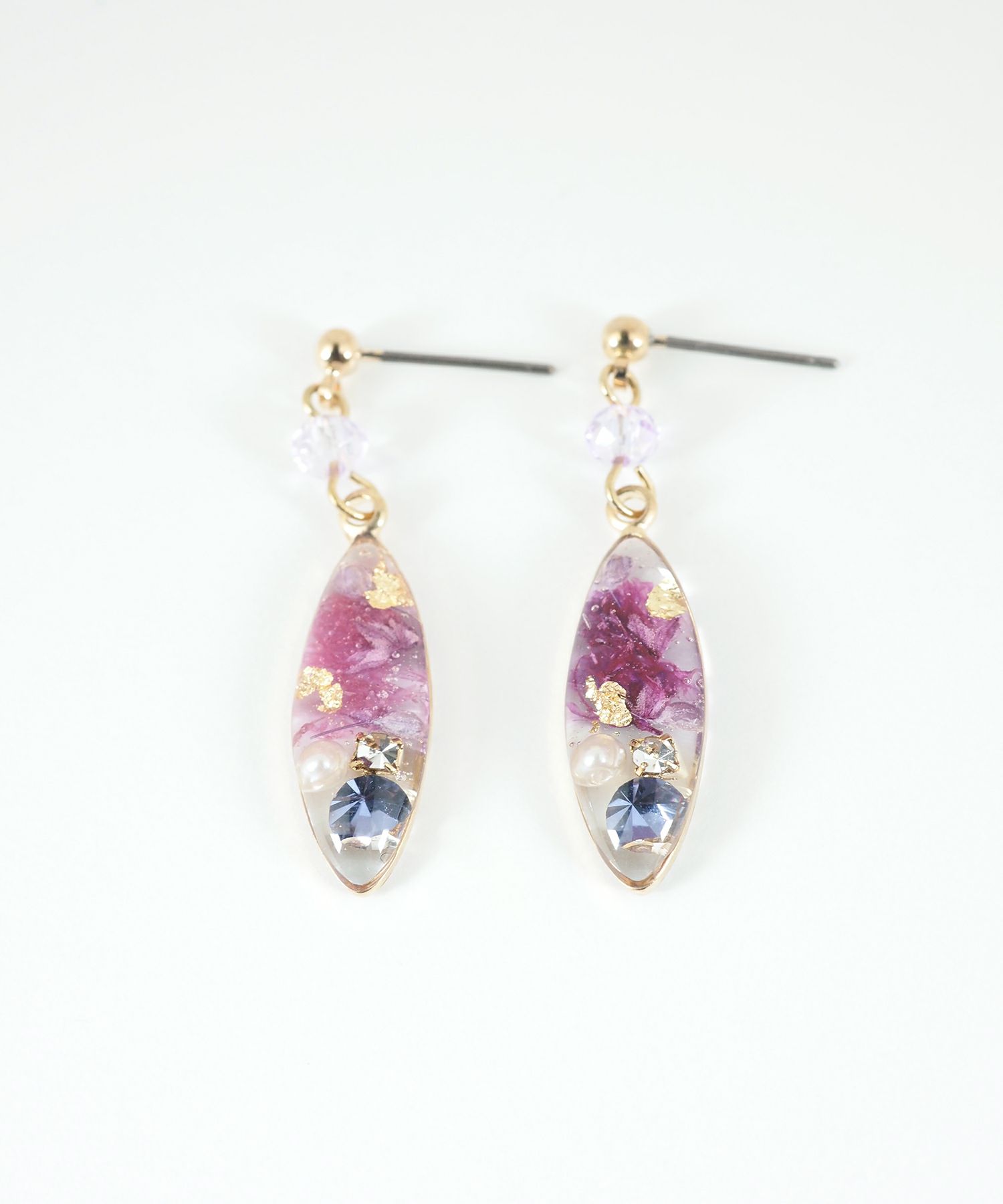 ドライフラワーバースストーンチタンポストピアス