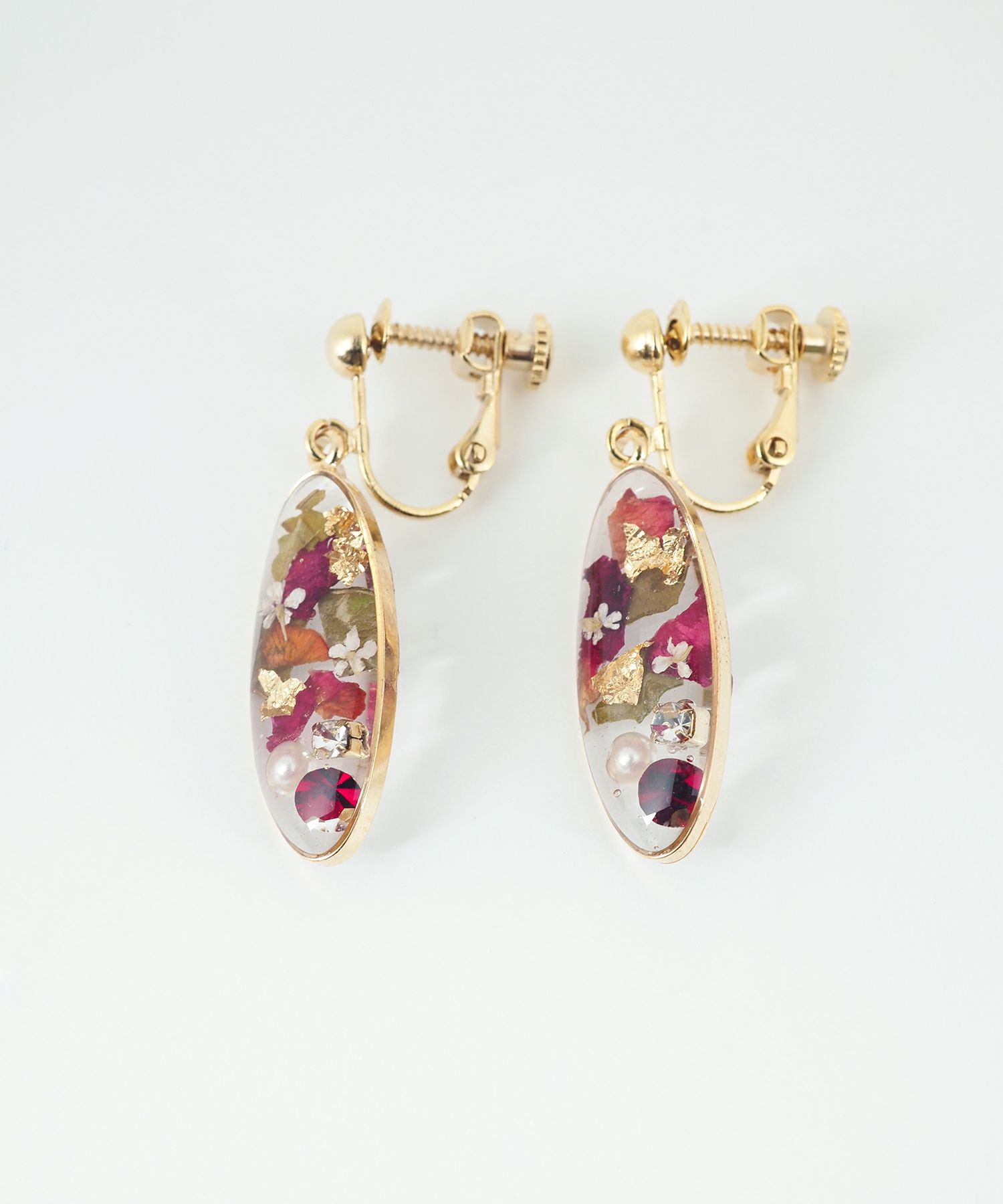 ドライフラワーバースストーンイヤリング