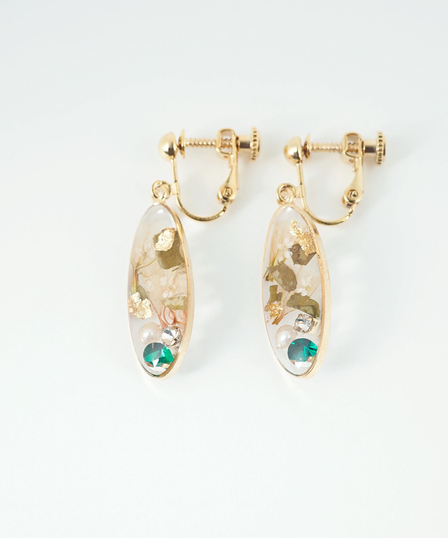 ドライフラワーバースストーンイヤリング