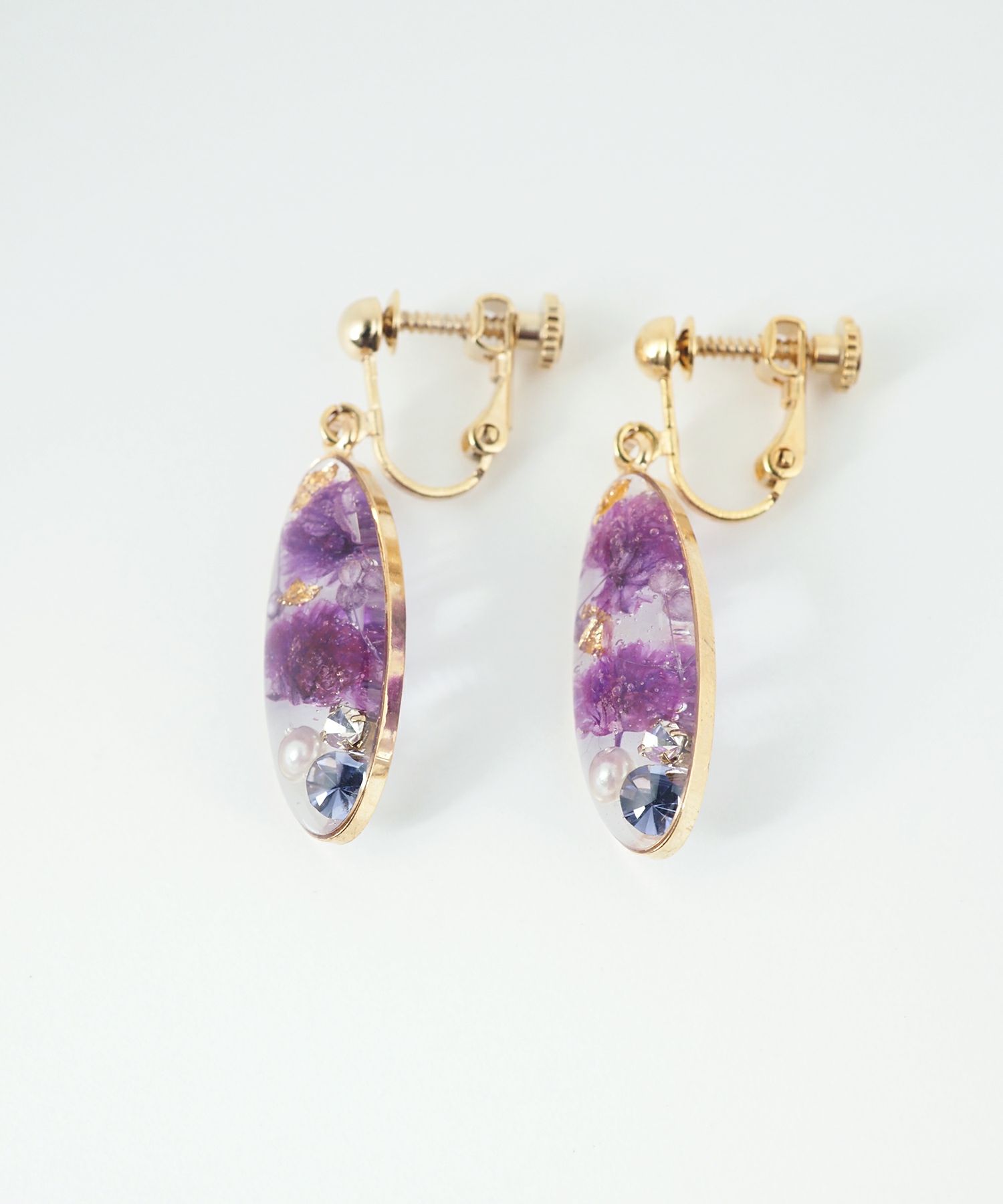 ドライフラワーバースストーンイヤリング