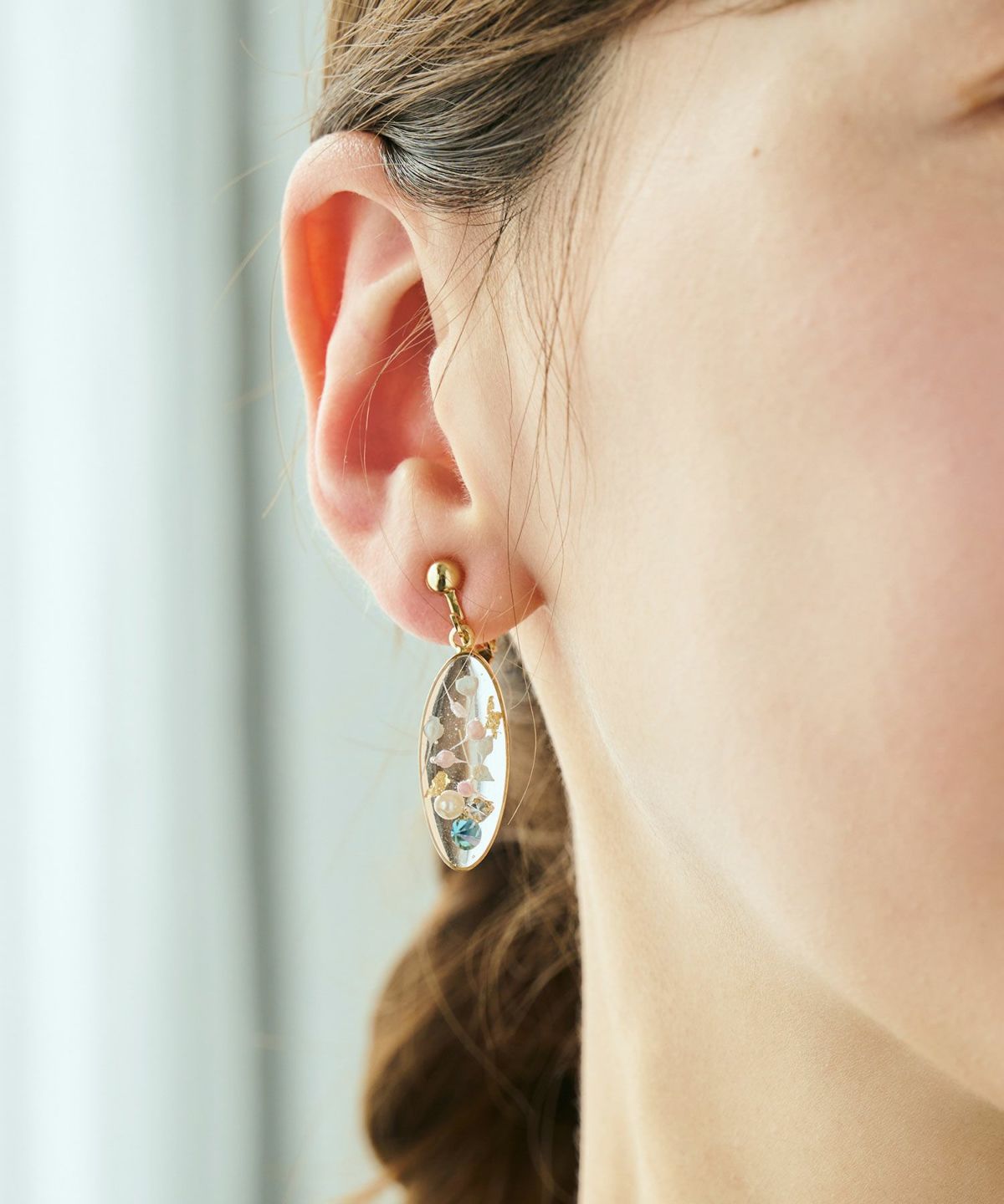 ドライフラワーバースストーンイヤリング