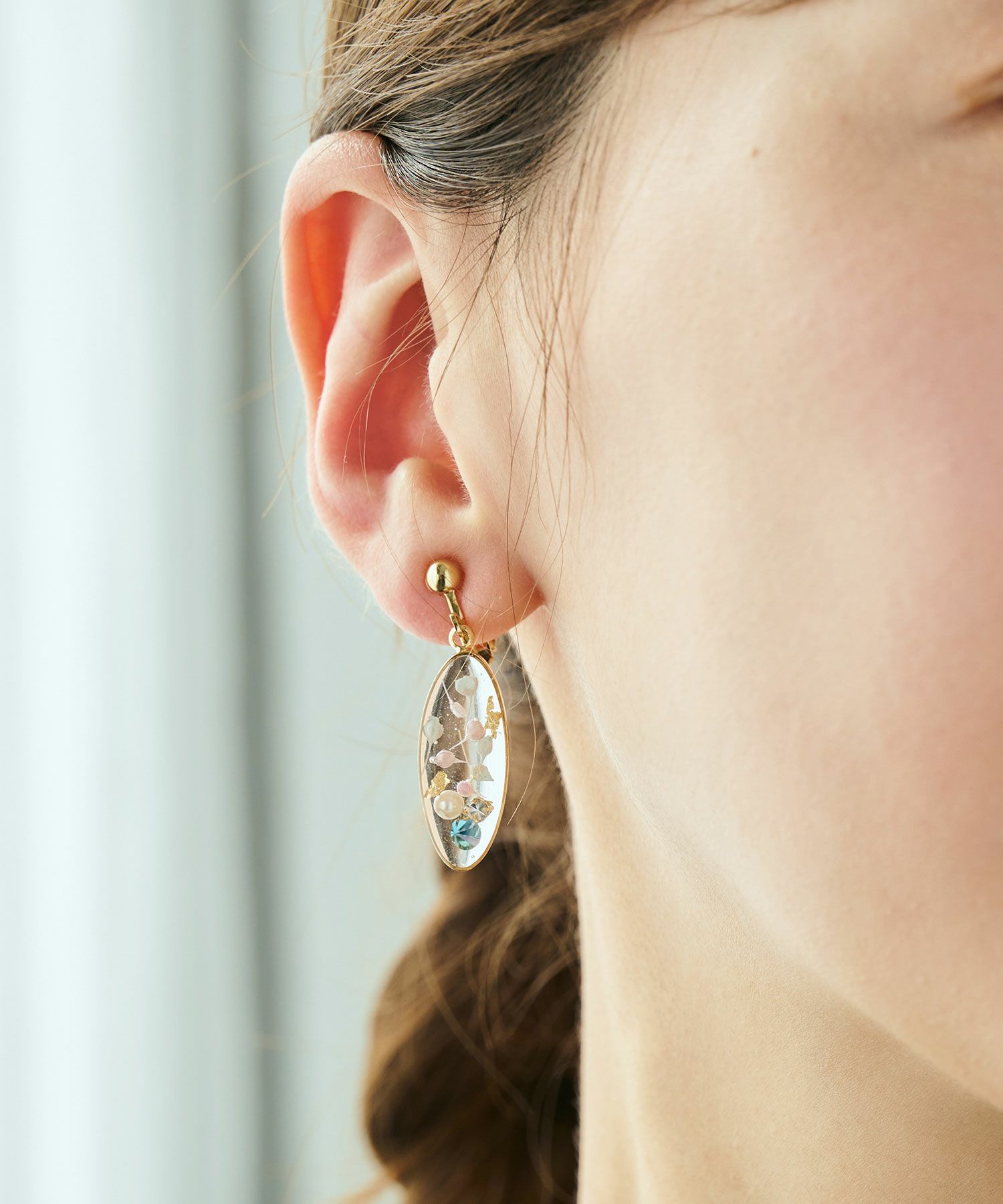 ドライフラワーバースストーンイヤリング