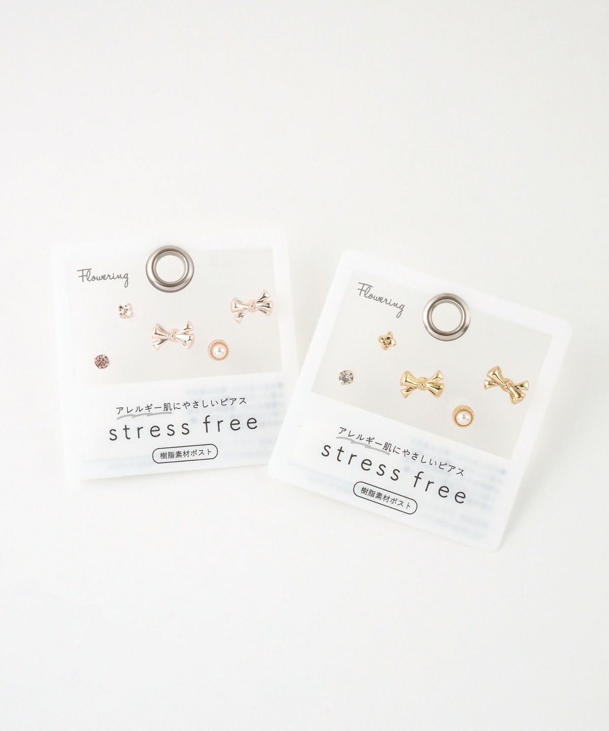 メタルリボンパール樹脂ポストセットピアス