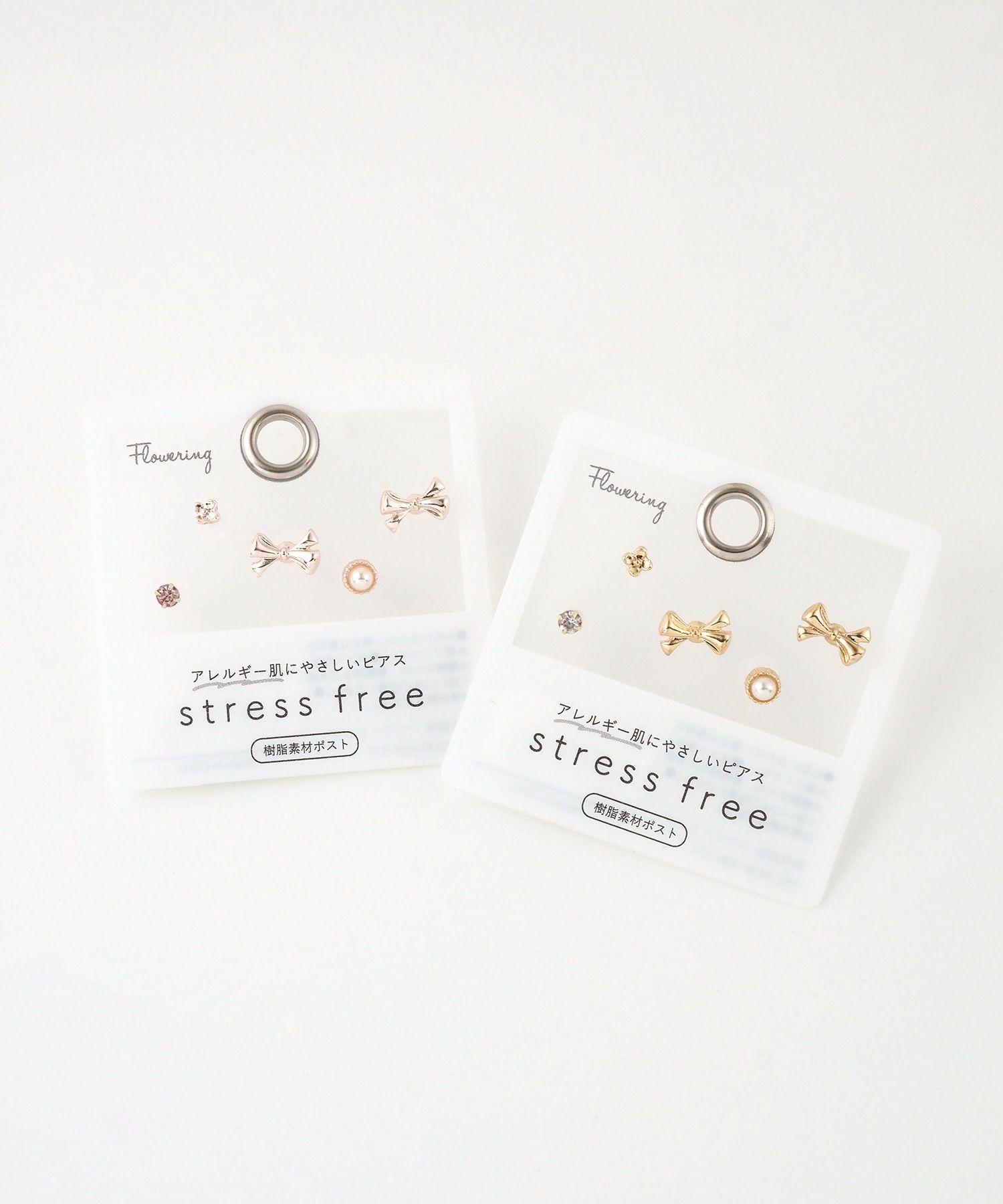 メタルリボンパール樹脂ポストセットピアス