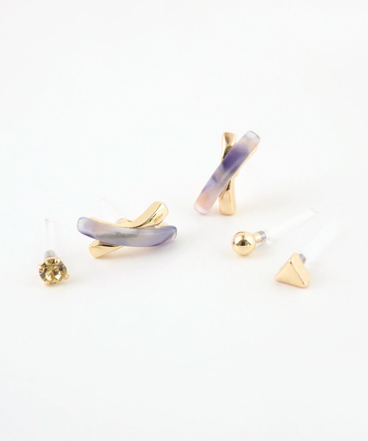 マーブルラインクロス樹脂ポストセットピアス