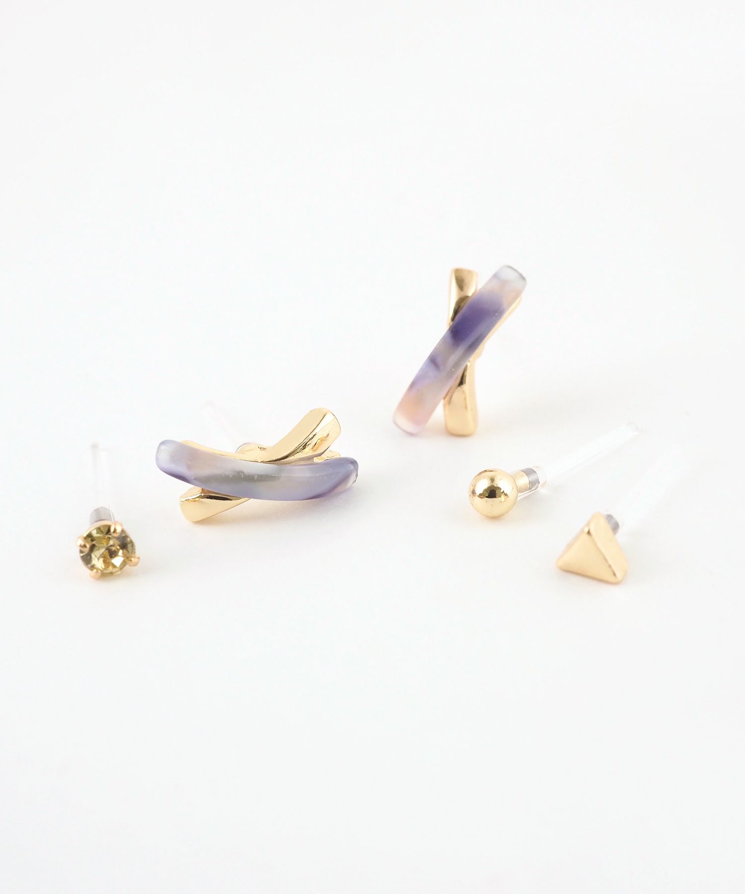 マーブルラインクロス樹脂ポストセットピアス