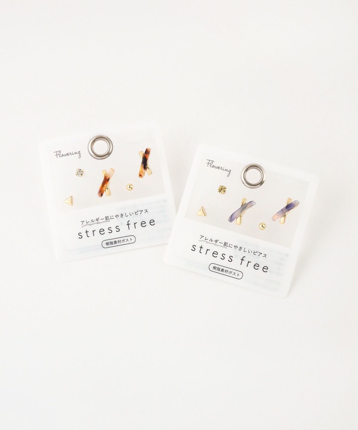 マーブルラインクロス樹脂ポストセットピアス