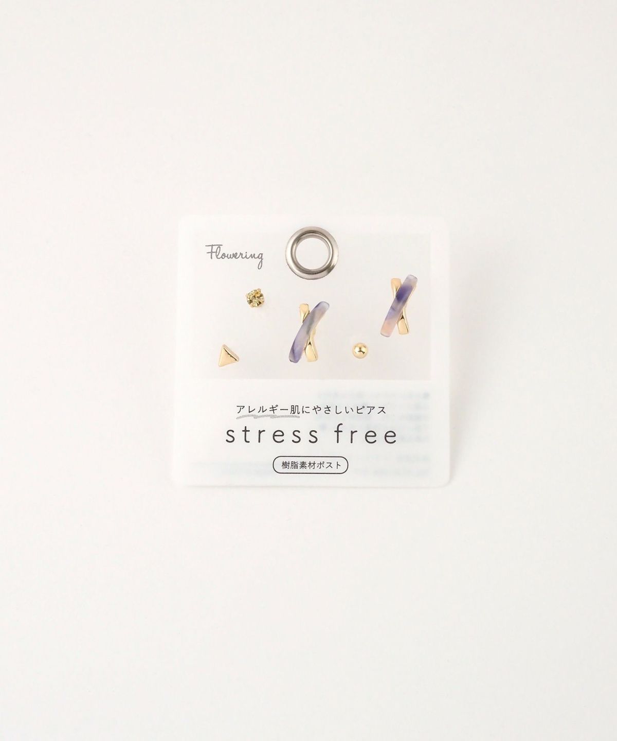 マーブルラインクロス樹脂ポストセットピアス