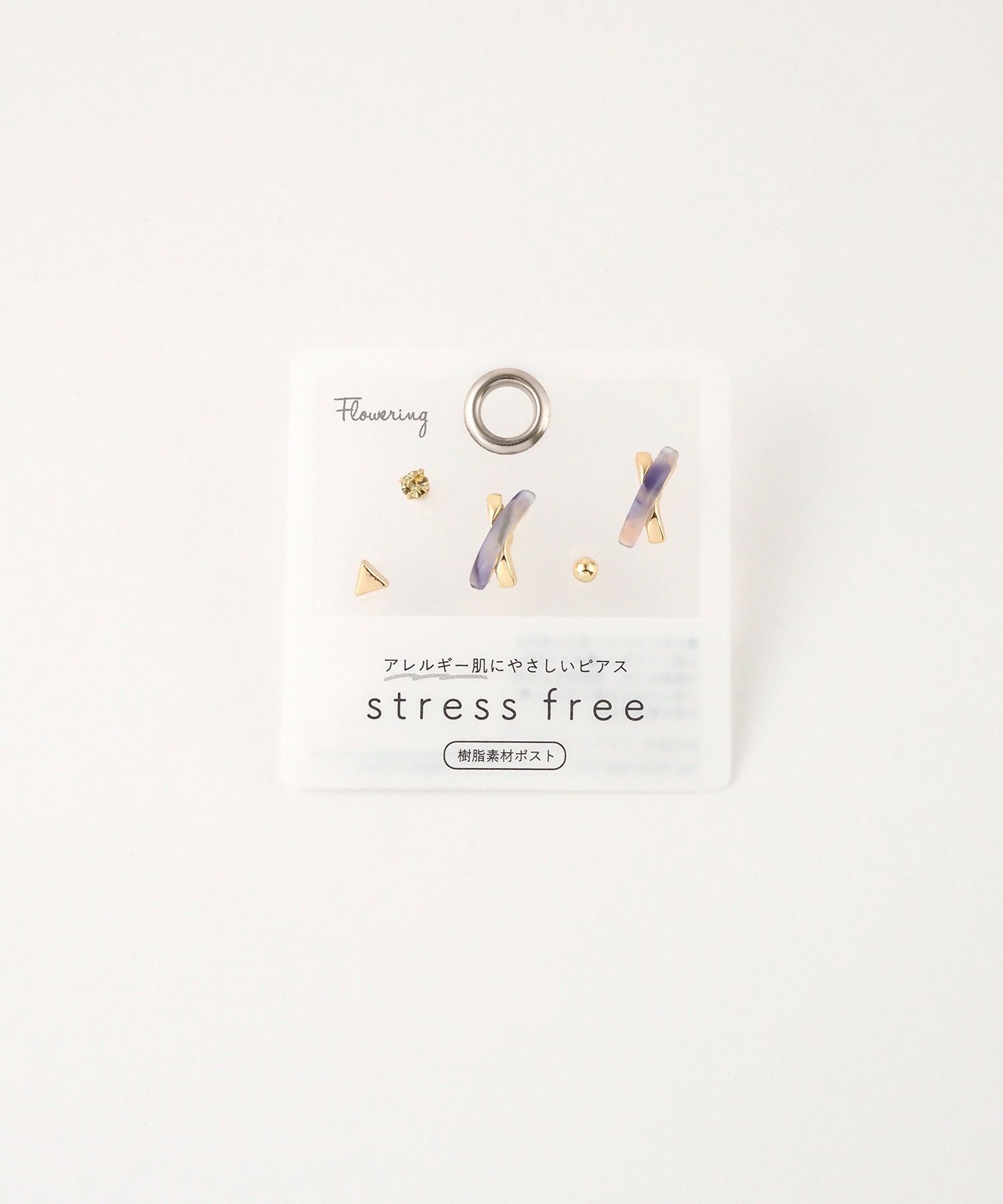 マーブルラインクロス樹脂ポストセットピアス